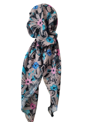 Tan flowers - soft fringes pretied tichel