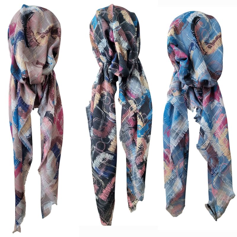 Multicolored - soft fringes pretied tichels