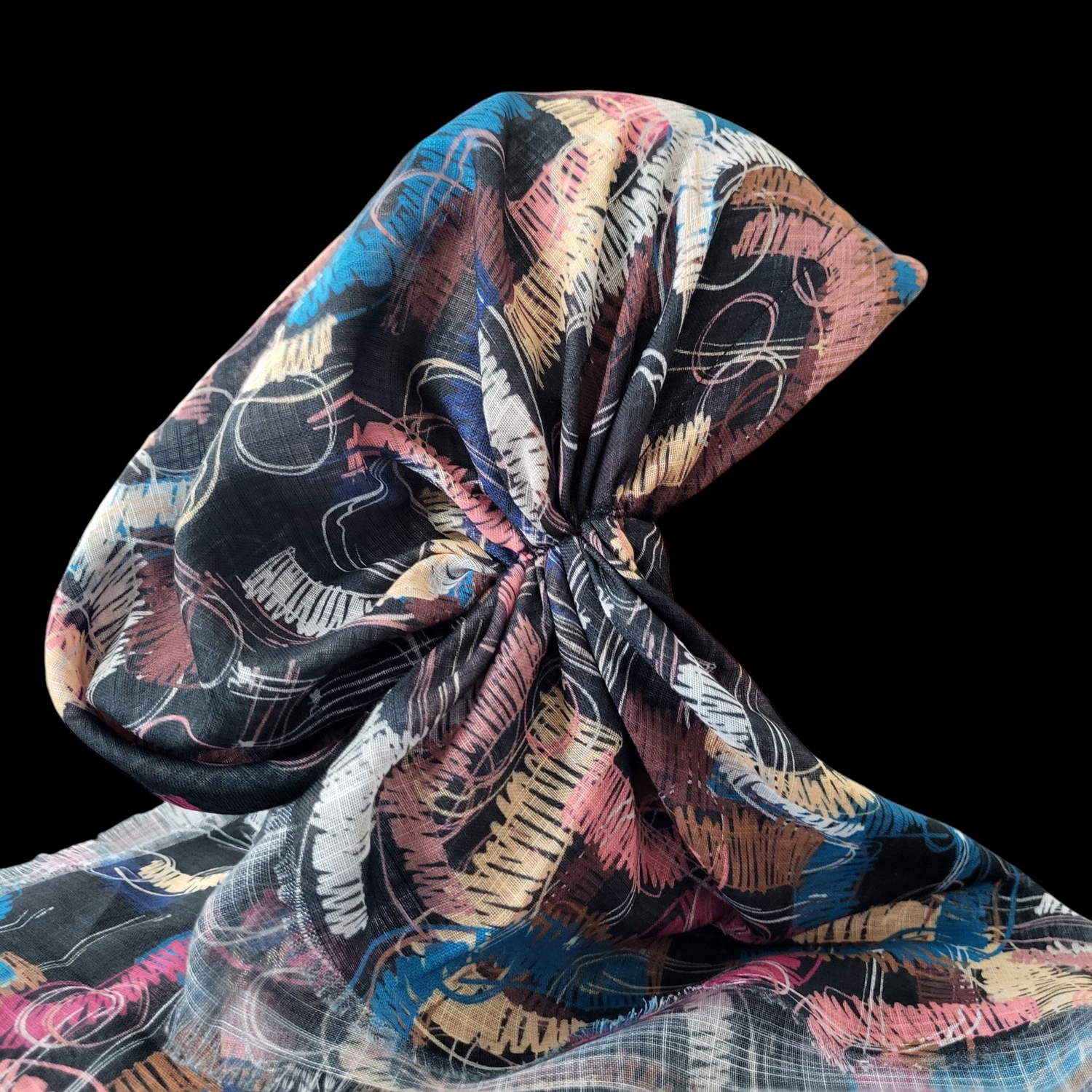 Black n' more multicolored - soft fringes pretied tichel