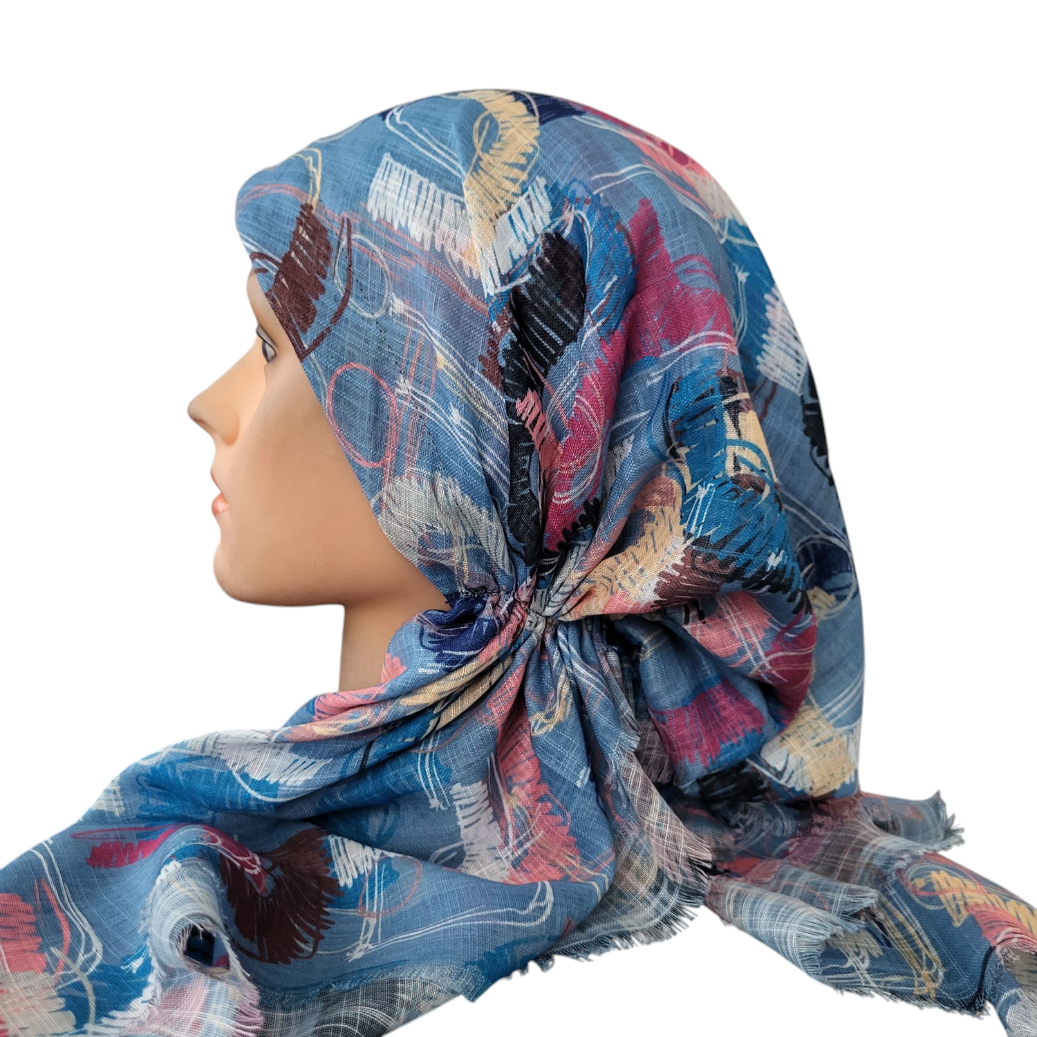 Denim n' more multicolored - soft fringes pretied tichel