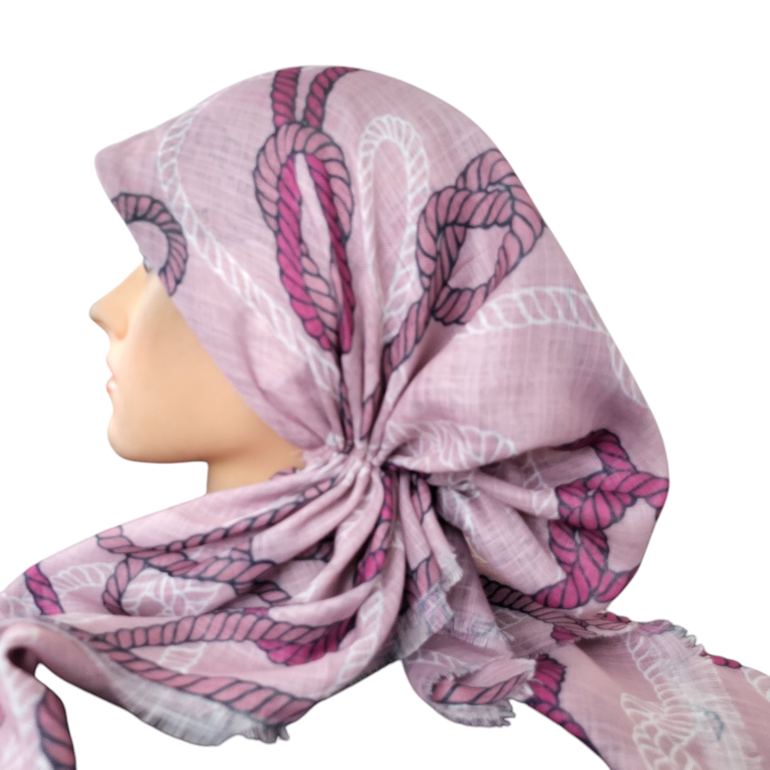 Dusty pink ropes patterns - soft fringes pretied tichel