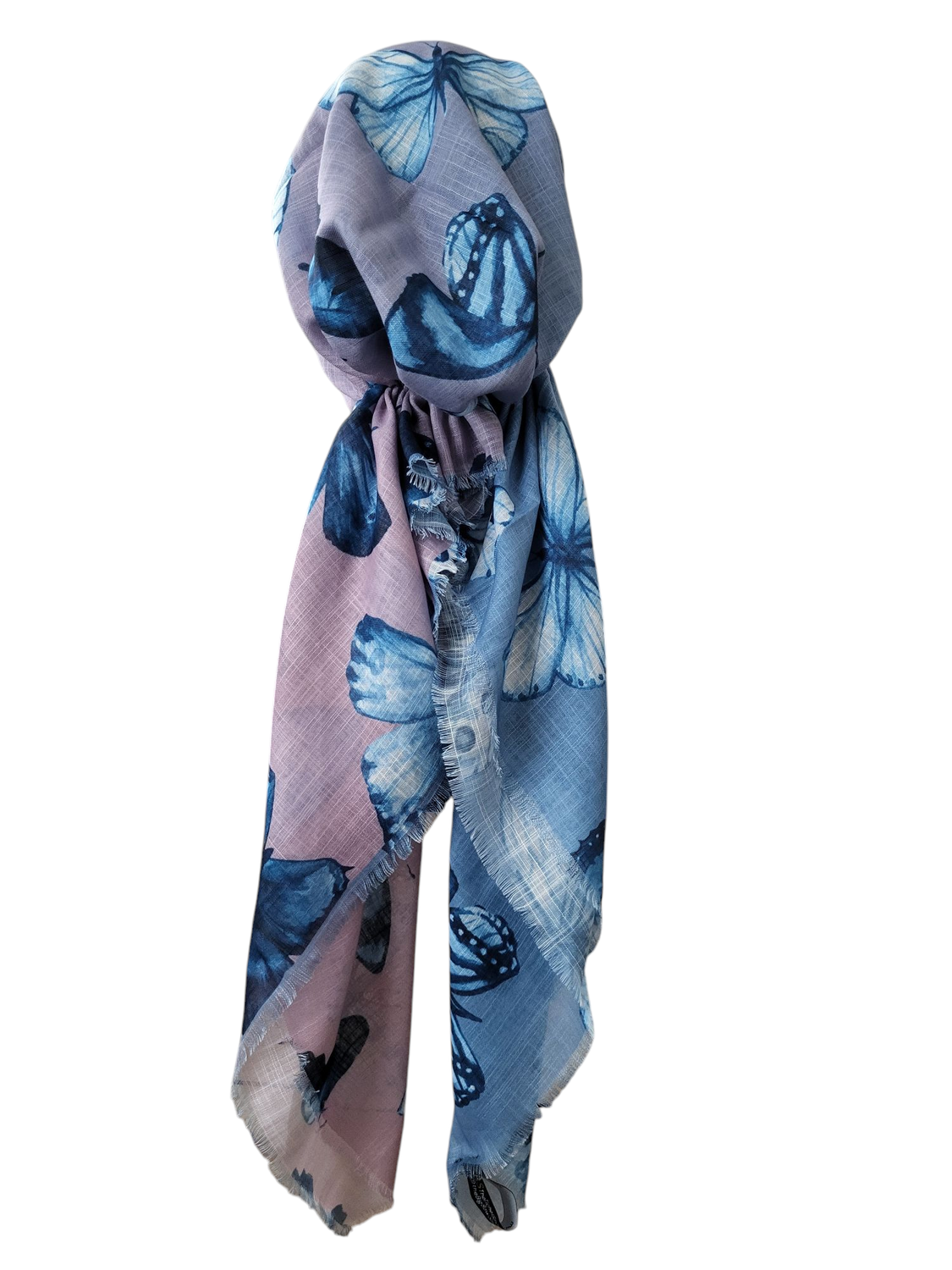 Lavender shaded w/butterflies - soft fringes pretied tichel