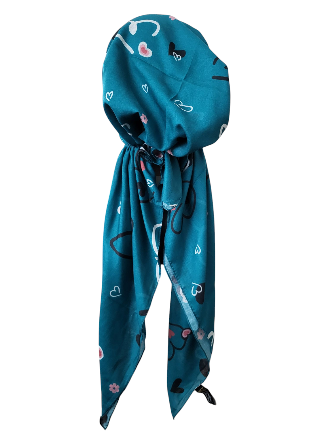 Teal green hearts  - Turkish pretied tichel (BBS)