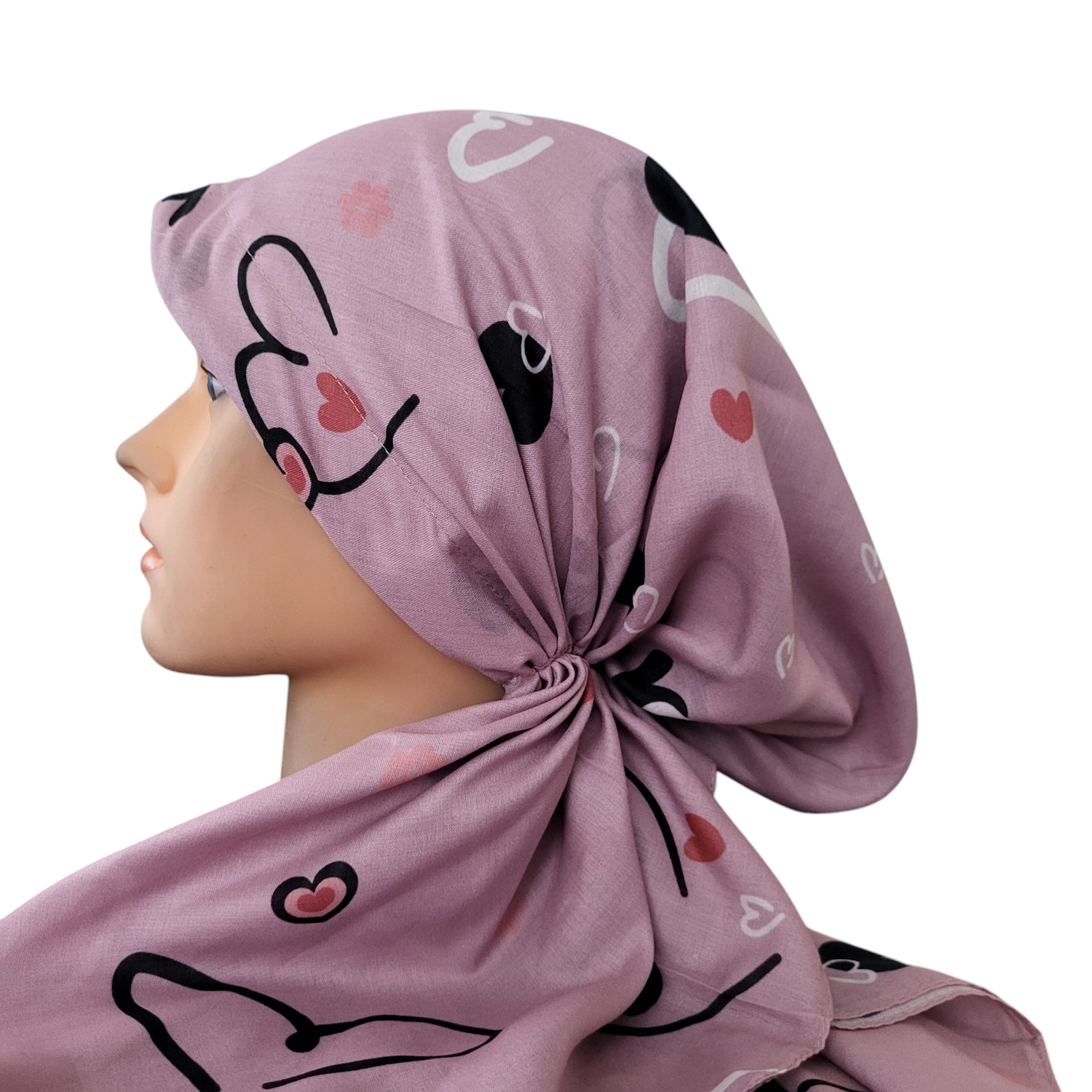 Dusty pink hearts  - Turkish pretied tichel (BBS)