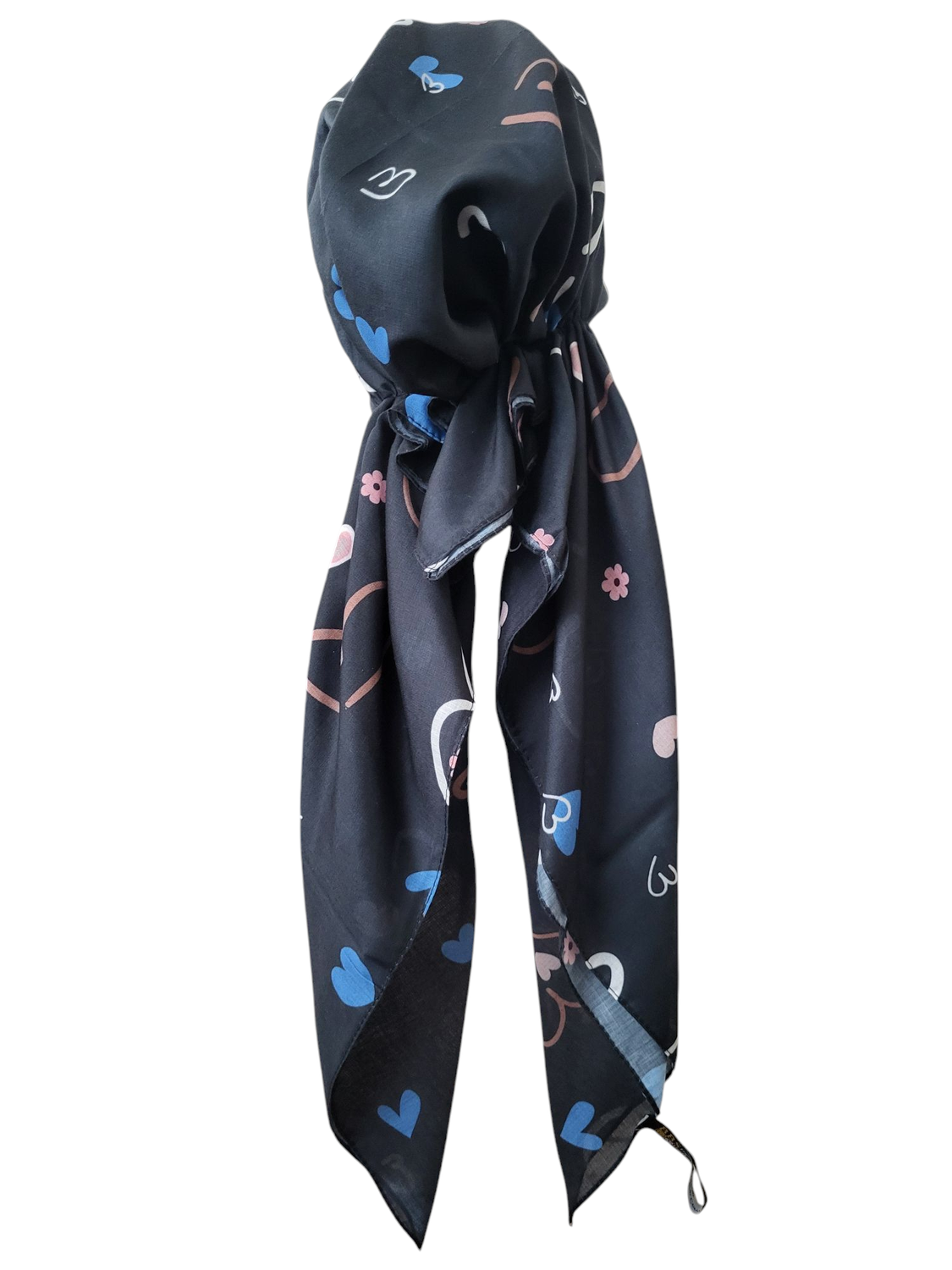 Black/blue hearts  - Turkish pretied tichel (BBS)