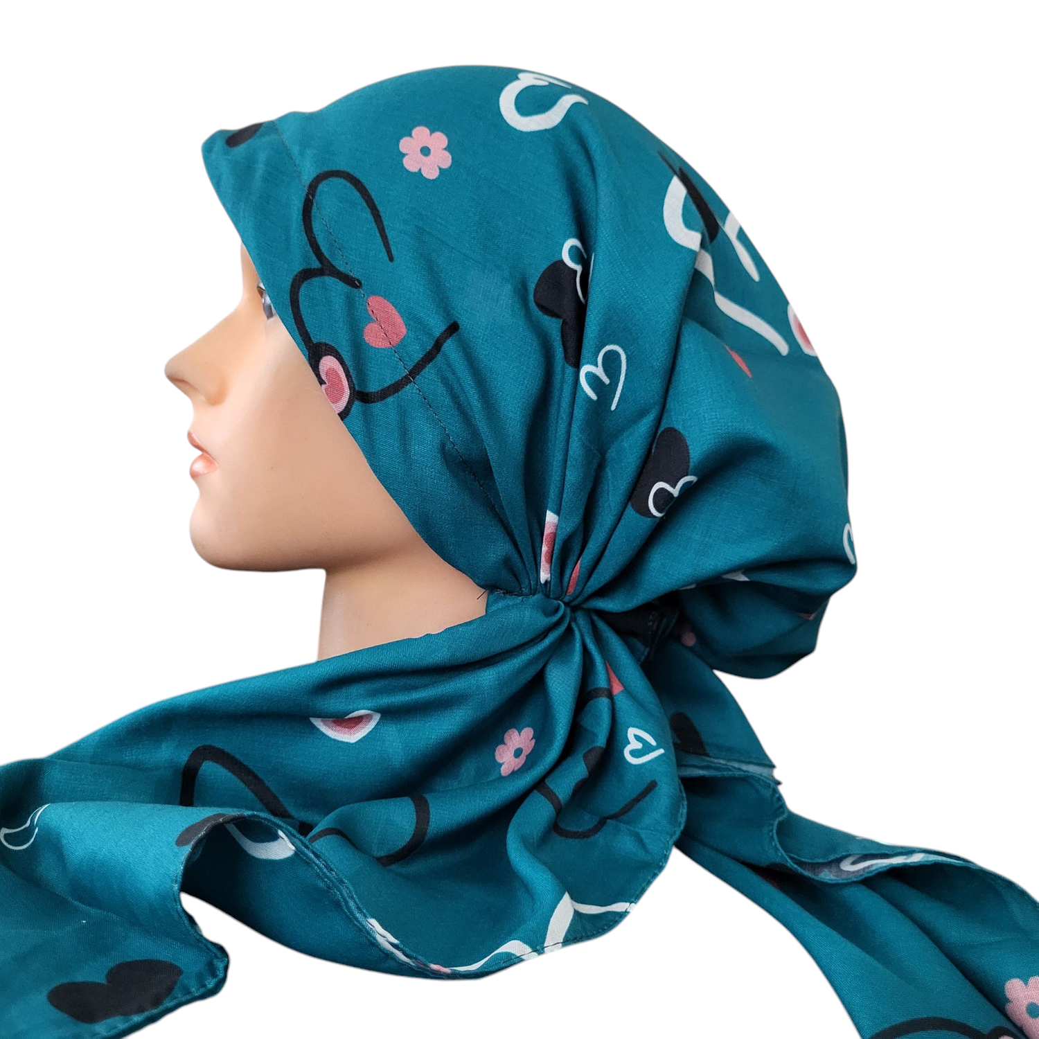 Teal green hearts  - Turkish pretied tichel (BBS)