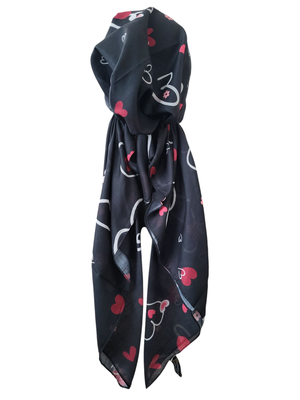 Black/red hearts  - Turkish pretied tichel (BBS)