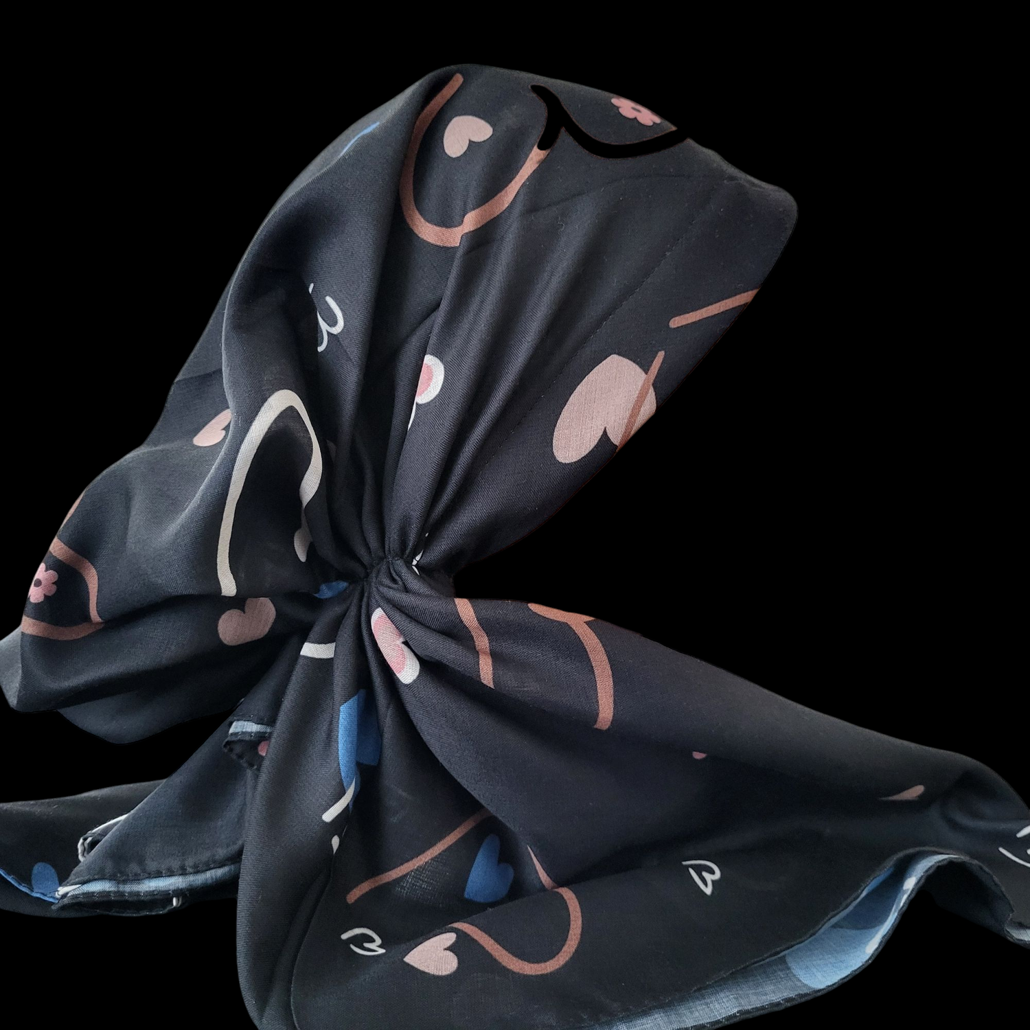 Black/blue hearts  - Turkish pretied tichel (BBS)