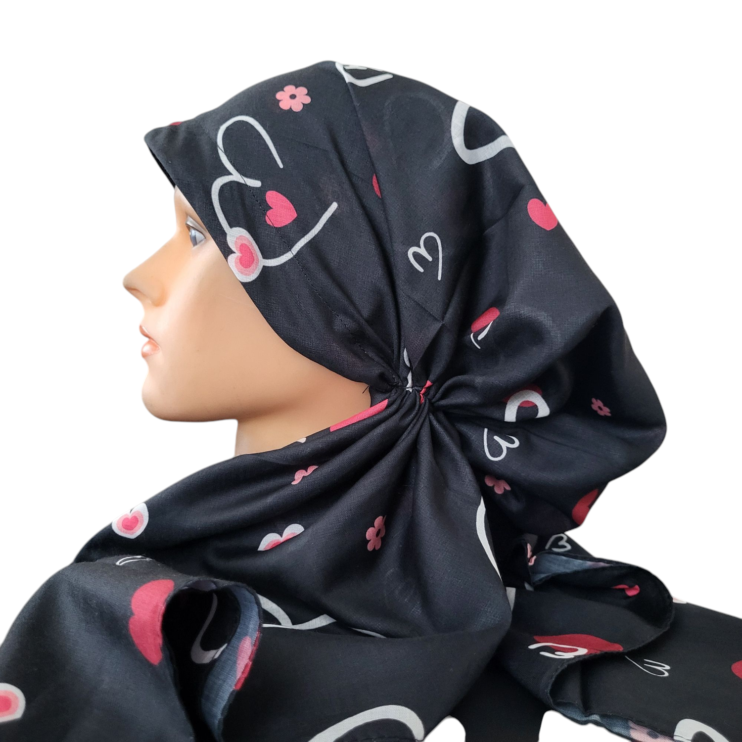 Black/red hearts  - Turkish pretied tichel (BBS)