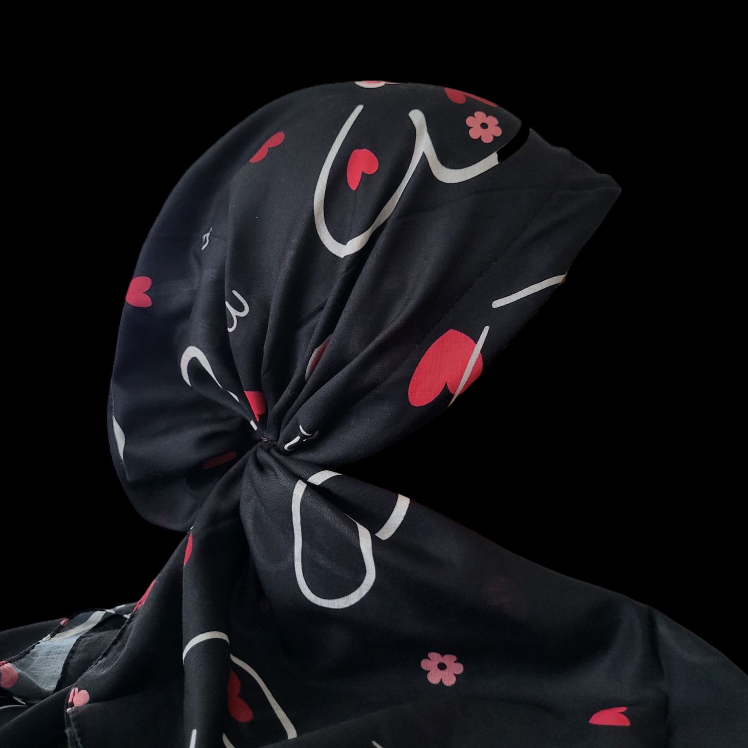 Black/red hearts  - Turkish pretied tichel (BBS)