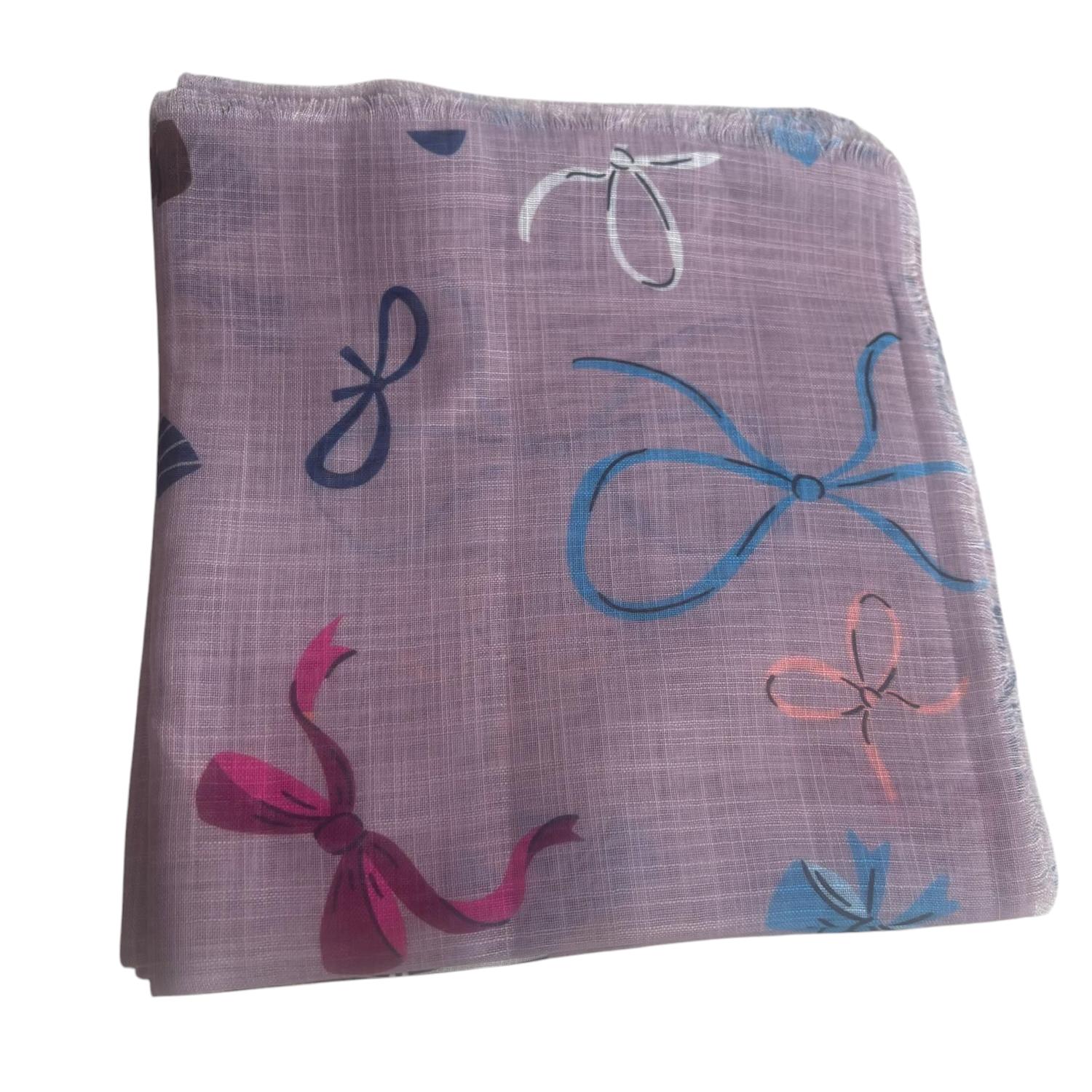 Mauve - Soft fringes tichel - pretty bows