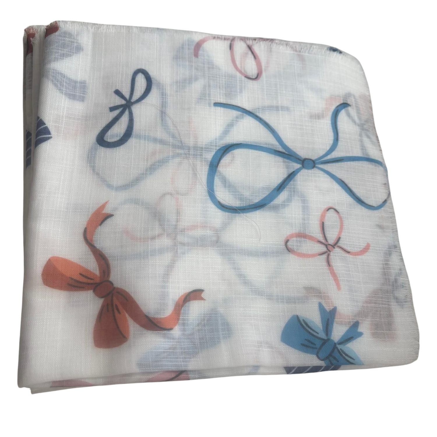 White - Soft fringes tichel - bows pattern