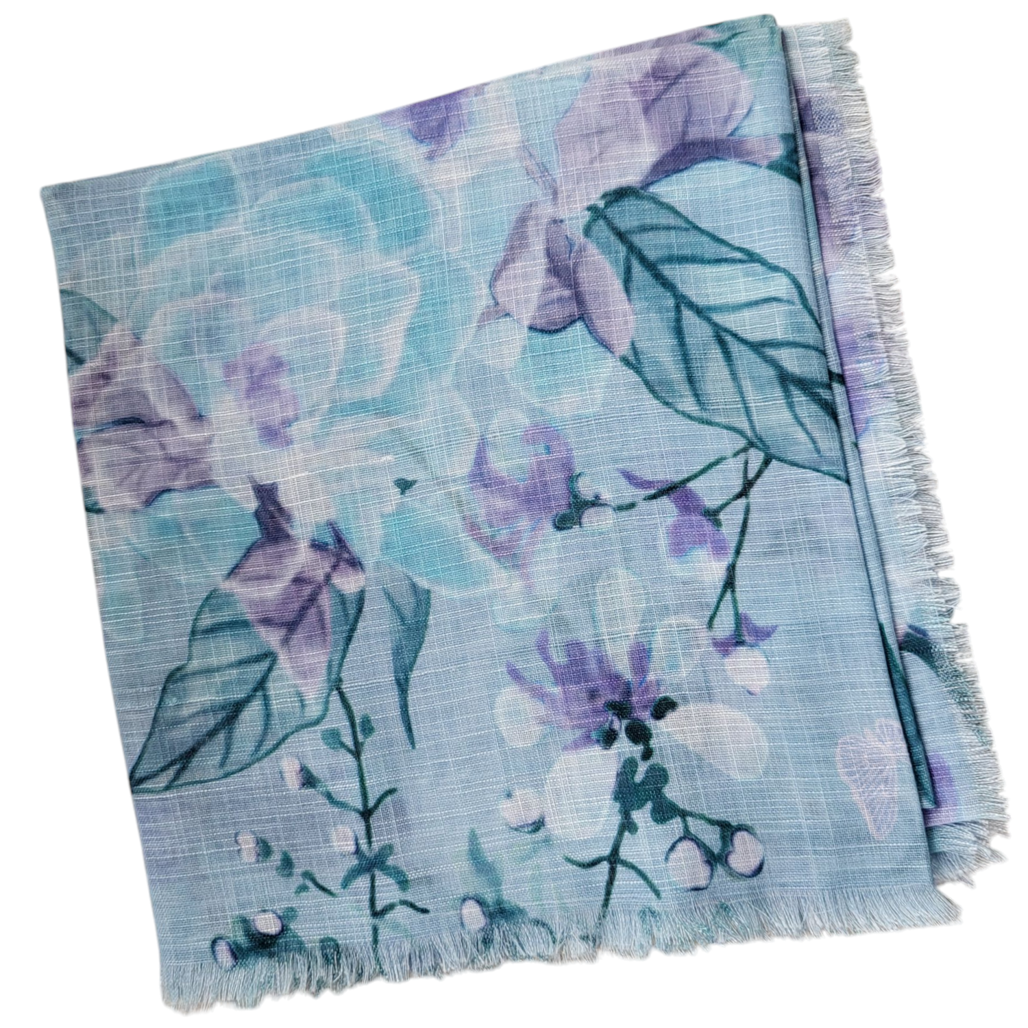 Sky blue - summer floral - soft fringed tichel