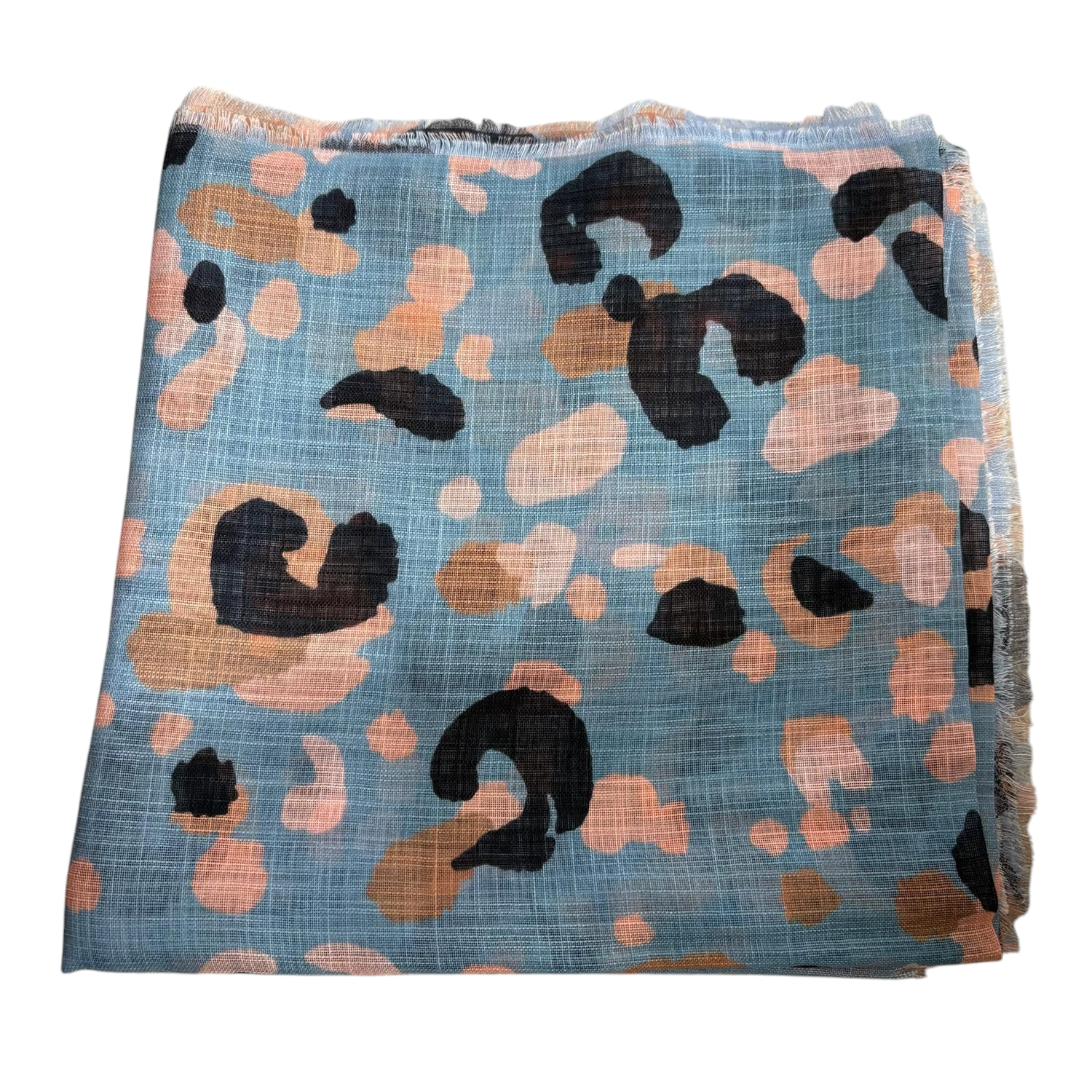 Light denim animal patterned -  soft fringed tichel