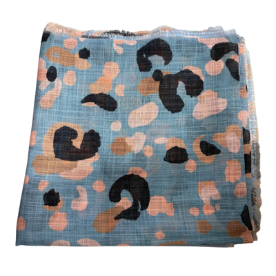 Light denim animal patterned -  soft fringed tichel