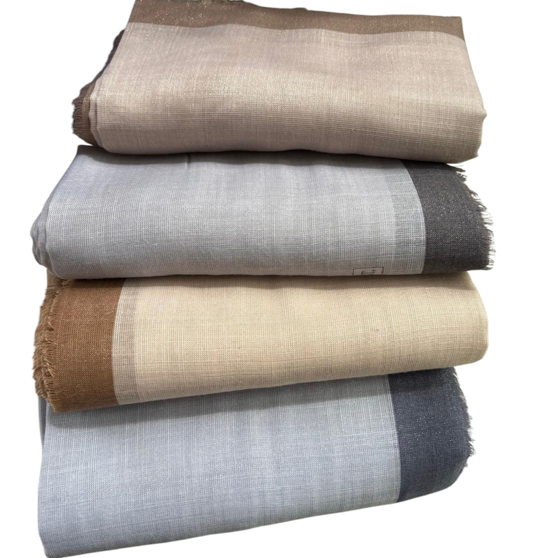 Slightly glittery bordered soft fringed tichels