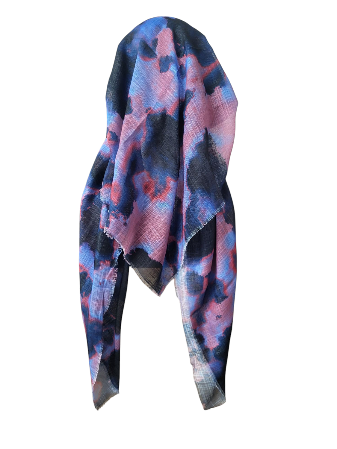 Black tie dyed long back pre-tied kerchief w/band sewn in  -  soft fringed edges material