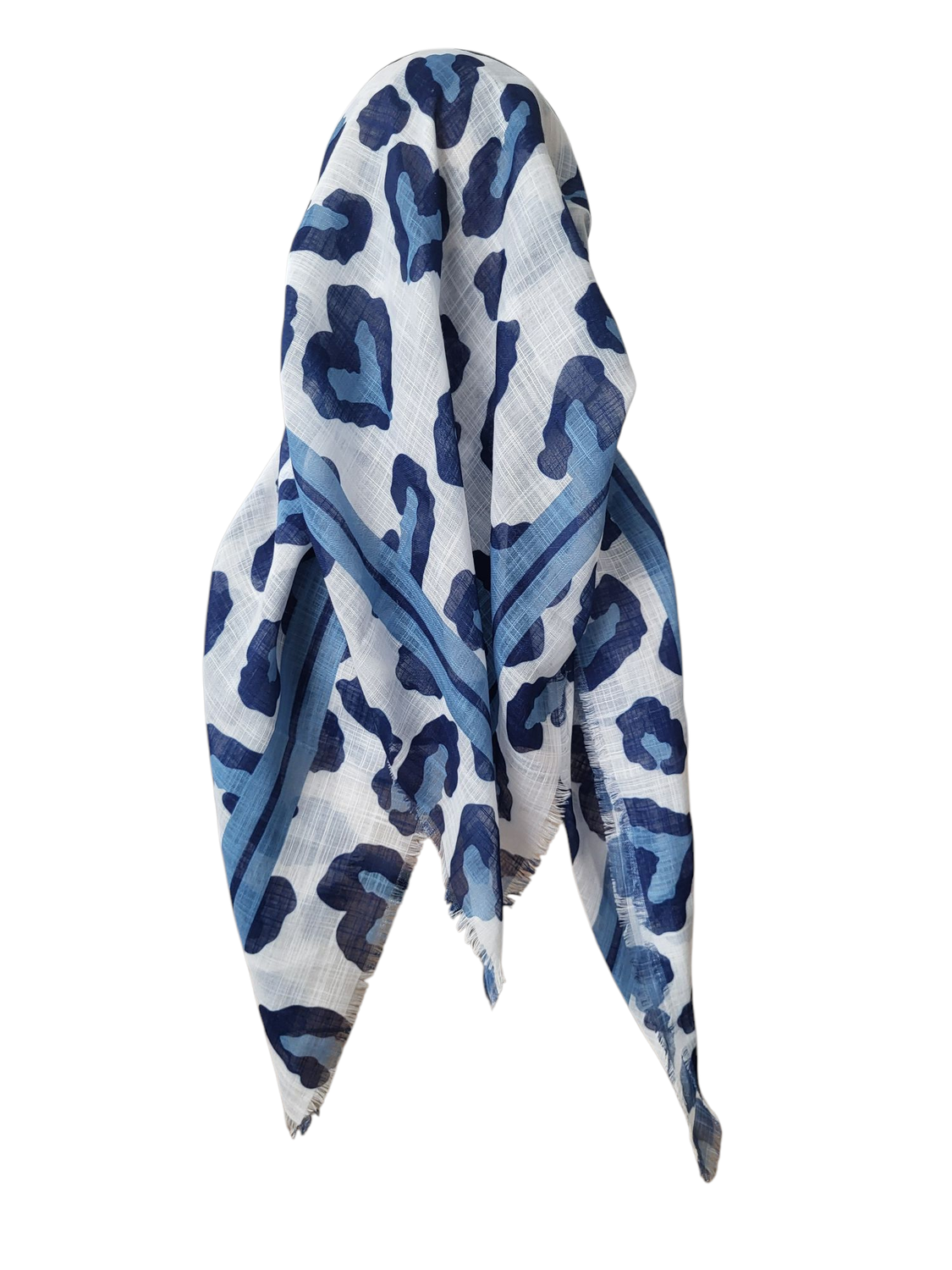 White leopard long back pre-tied kerchief w/band sewn in  -  soft fringed edges material