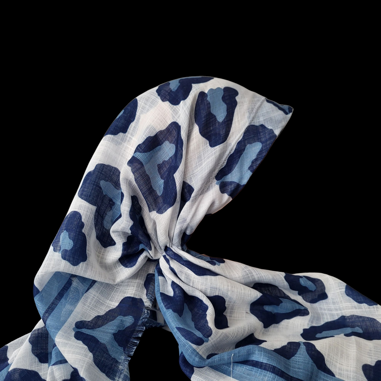 White leopard long back pre-tied kerchief w/band sewn in  -  soft fringed edges material
