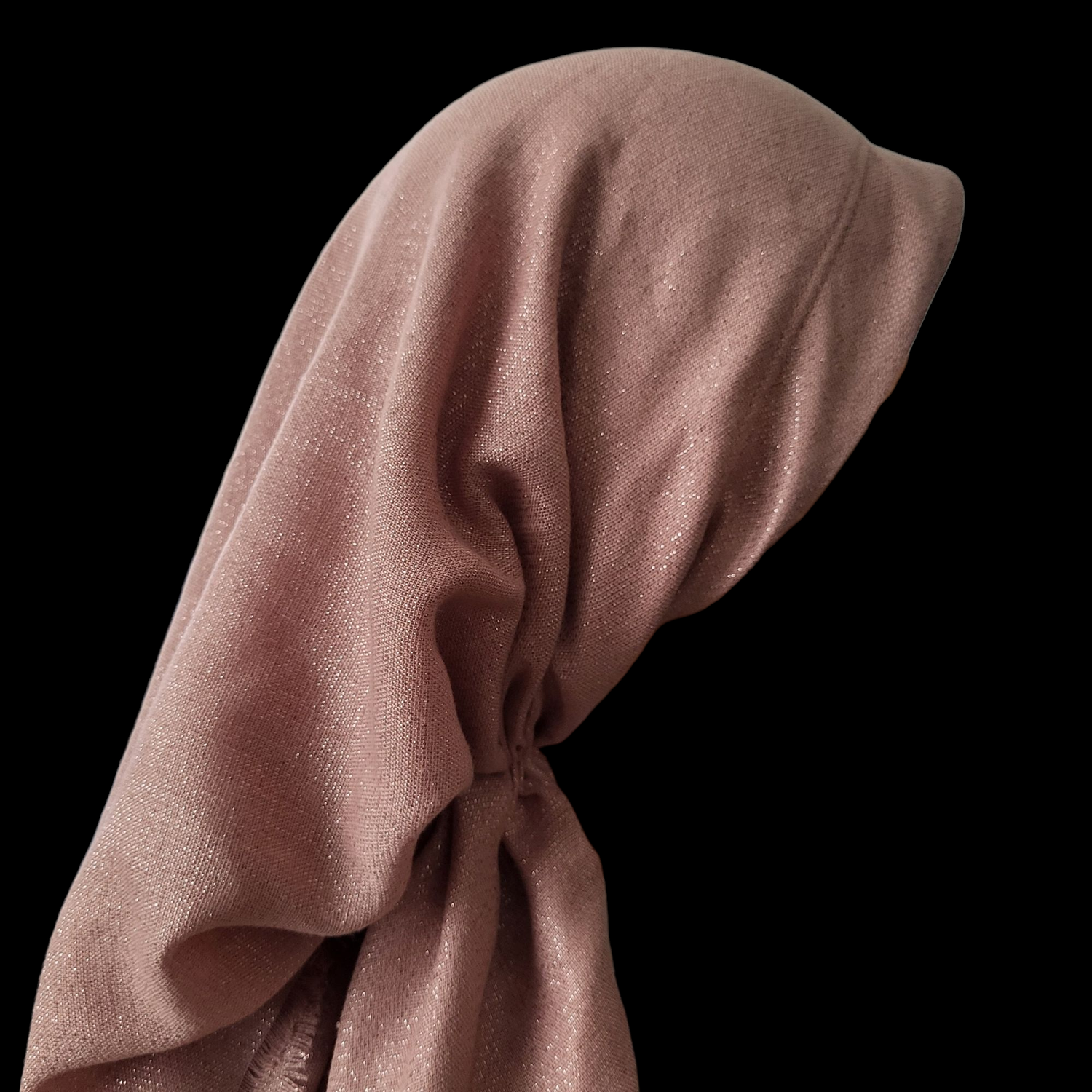 Rose gold glittery - long back pre-tied kerchief w/band sewn in  -  soft fringed edges material