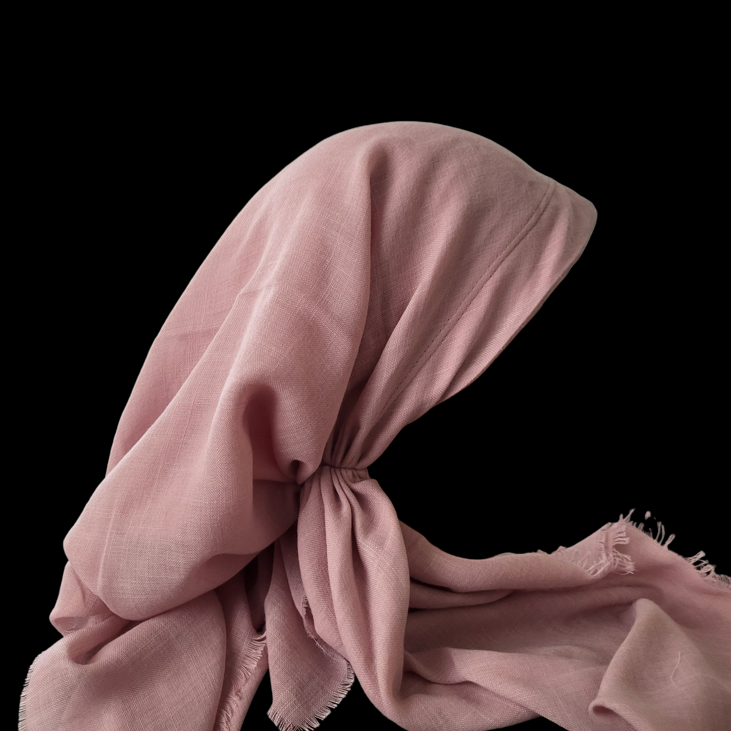 Blush/light pink solid - long back pre-tied kerchief w/band sewn in  -  soft fringed edges material