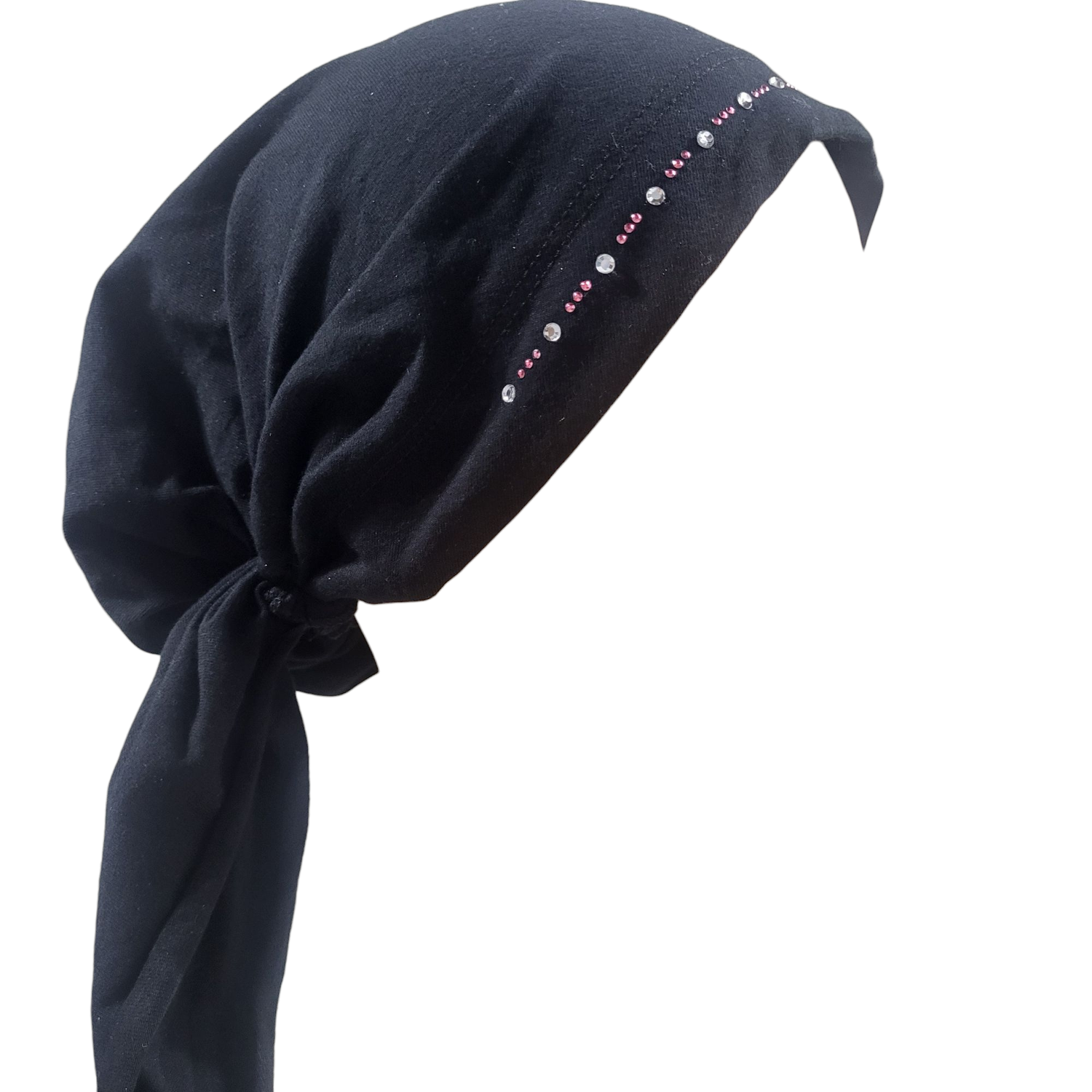 Small Black pre tied tichel w/small stones- W/band sewn in 