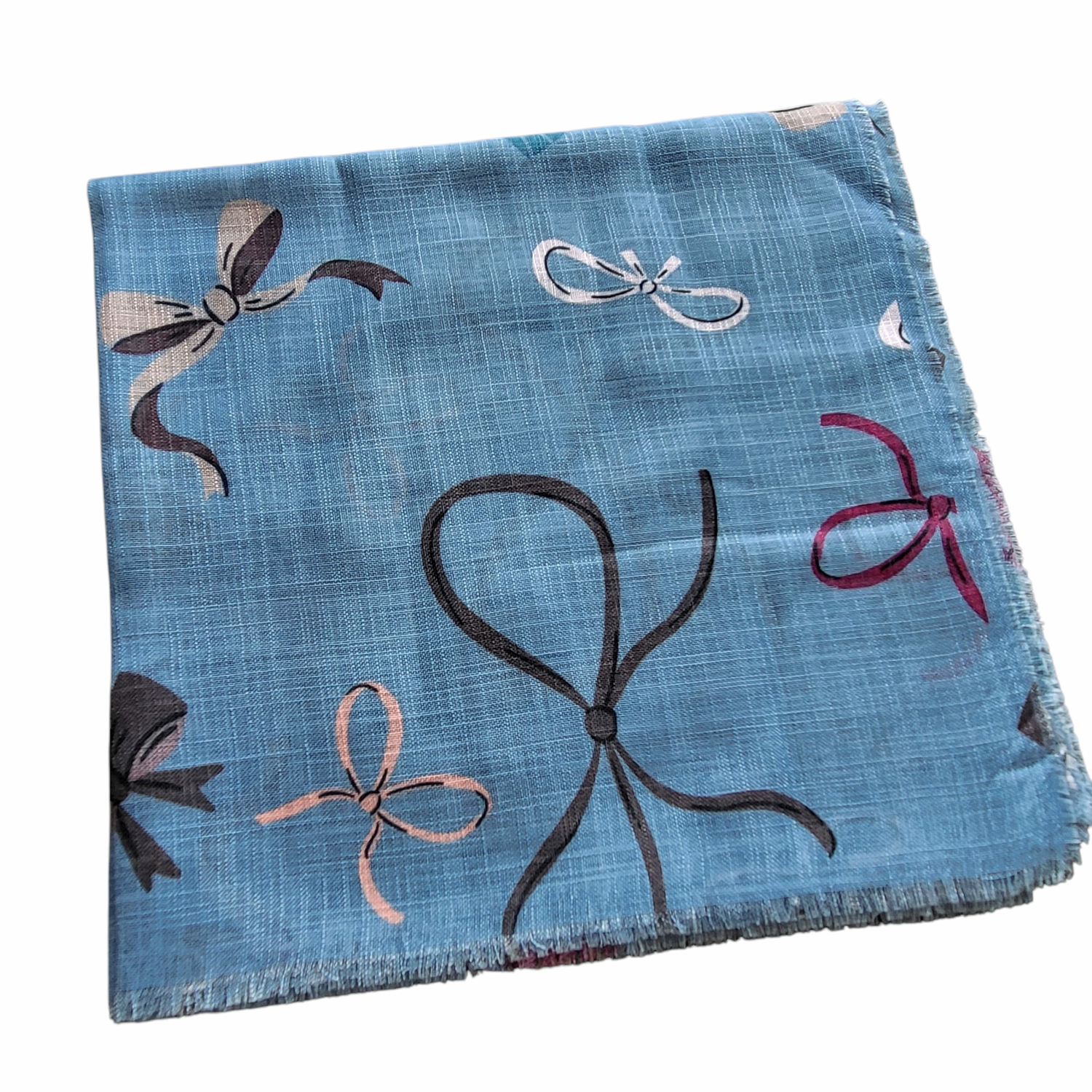 Medium denim - Soft fringes tichel - bows pattern