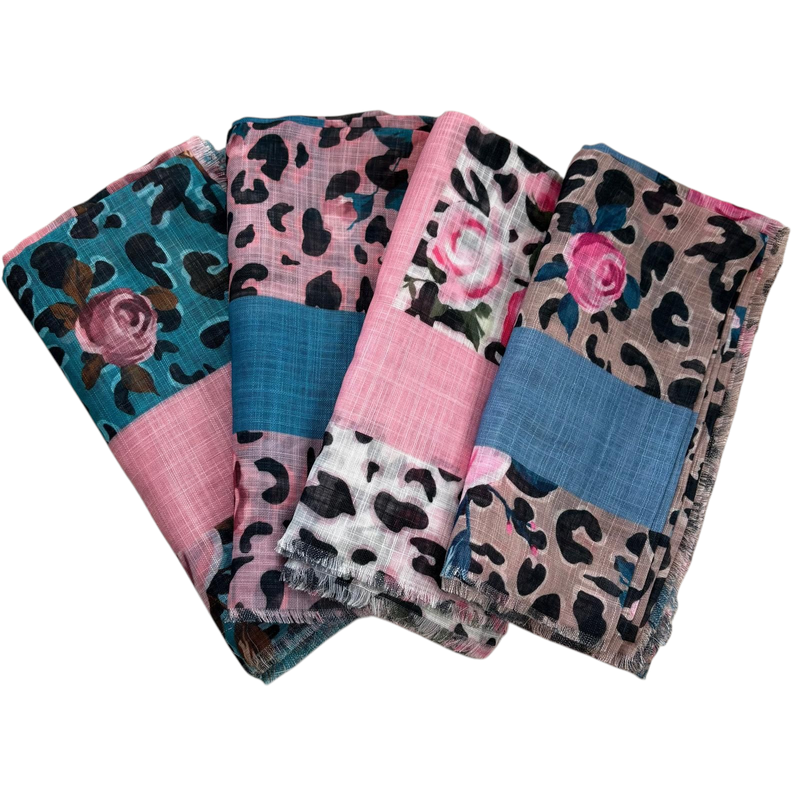 Soft fringes - leopard and flowers tichels