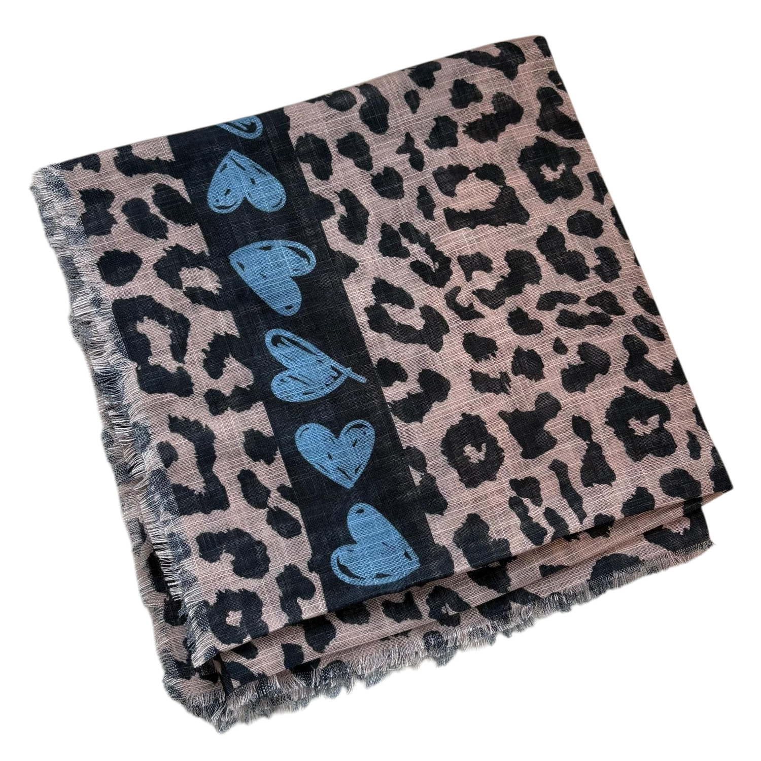 Tan animal and hearts patterned -  soft fringed tichel