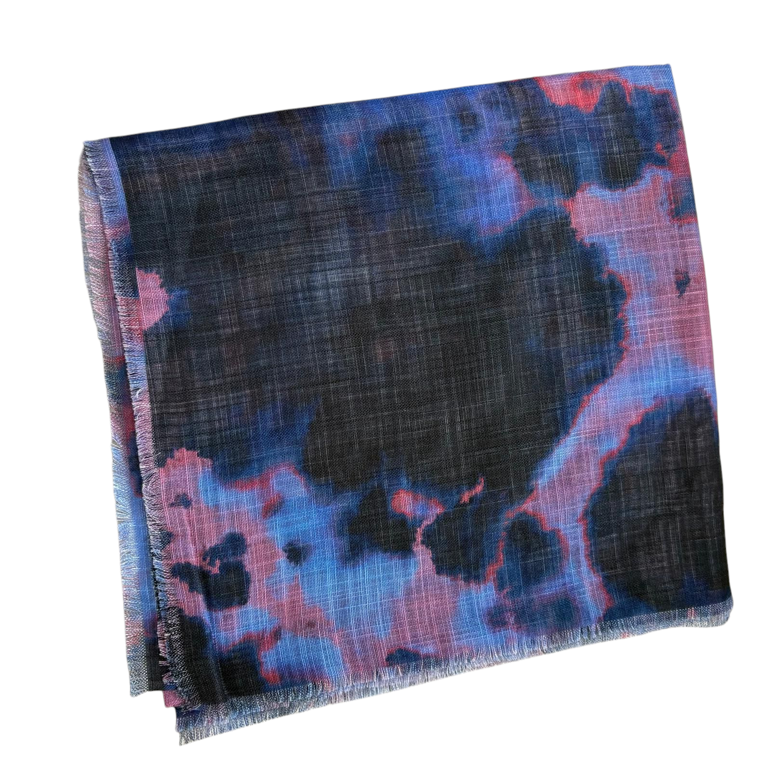 Tie dyed black/purply blue/rust-  soft fringed tichel