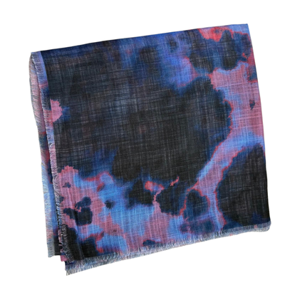Tie dyed black/purply blue/rust-  soft fringed tichel