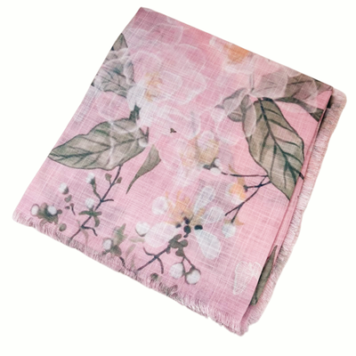 Light pink - summer floral - soft fringed tichel