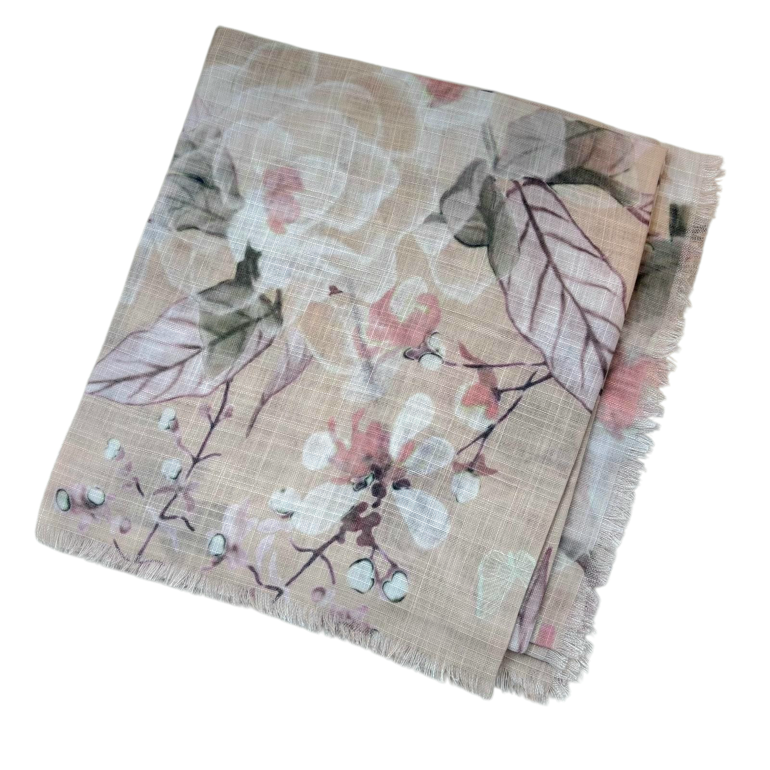 Dark beige - summer floral - soft fringed tichel