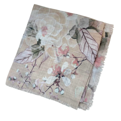 Dark beige - summer floral - soft fringed tichel