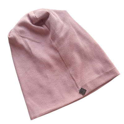 Pretty in medium dusty pink waffle cotton beanie