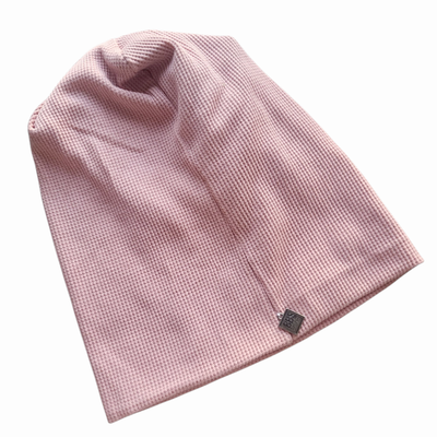 Pretty in light dusty pink waffle cotton beanie