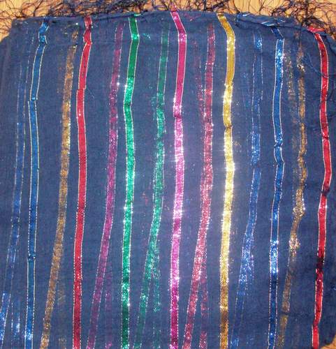 Bright blue basic tichel with thick stripes
