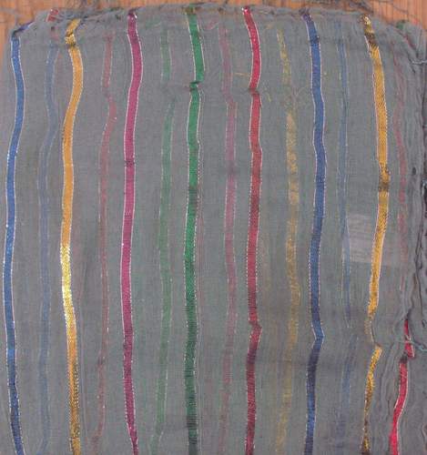 Gray basic tichel with thick stripes