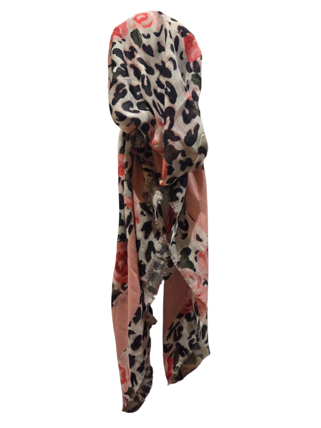 White leopard w/flowers - soft fringes pretied tichel