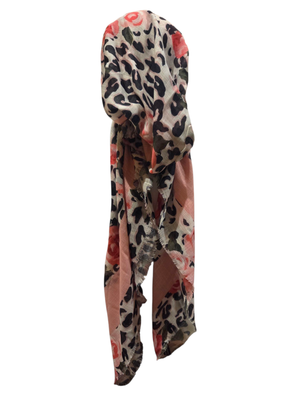 White leopard w/flowers - soft fringes pretied tichel