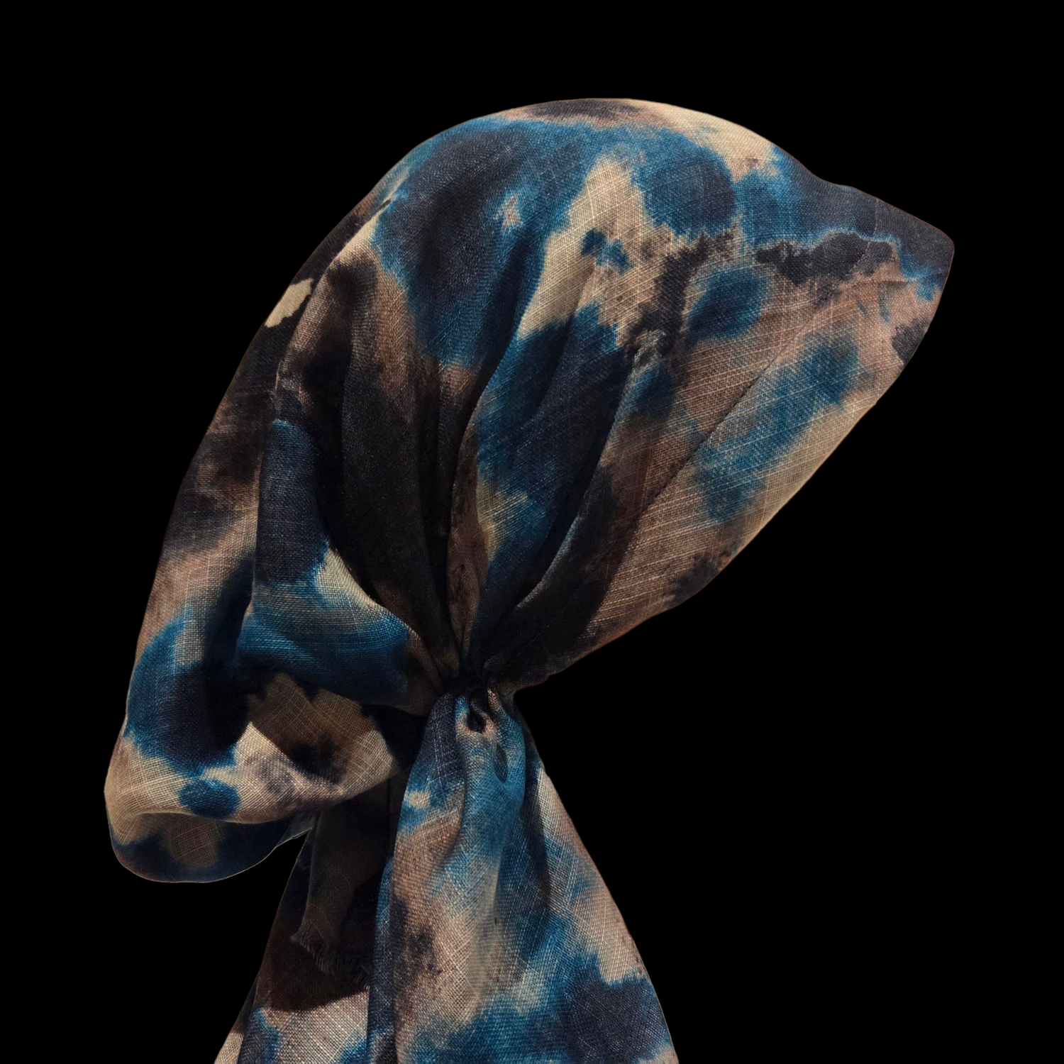 Teal/tan colorfully patterned - soft fringes pretied tichel