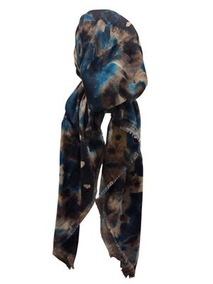Teal/tan colorfully patterned - soft fringes pretied tichel