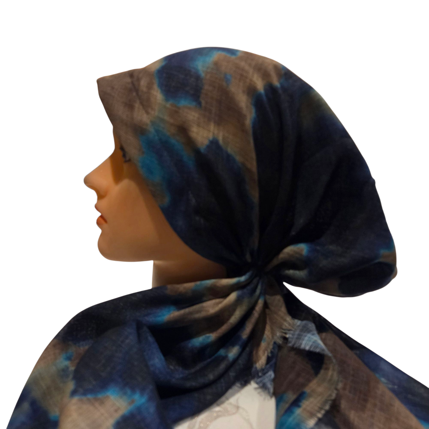 Olive colorfully patterned - soft fringes pretied tichel