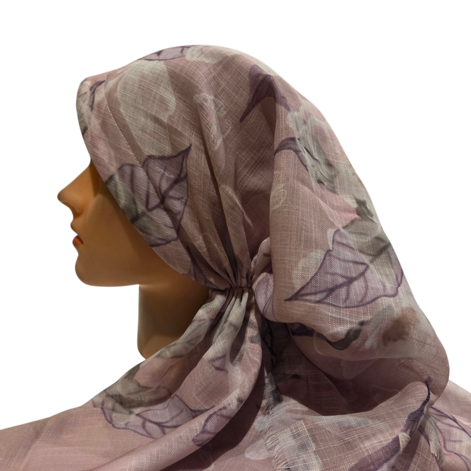 Delicate summer patterned lavender - long kerchief back - soft fringes pretied tichel (BBS) w/band sewn in