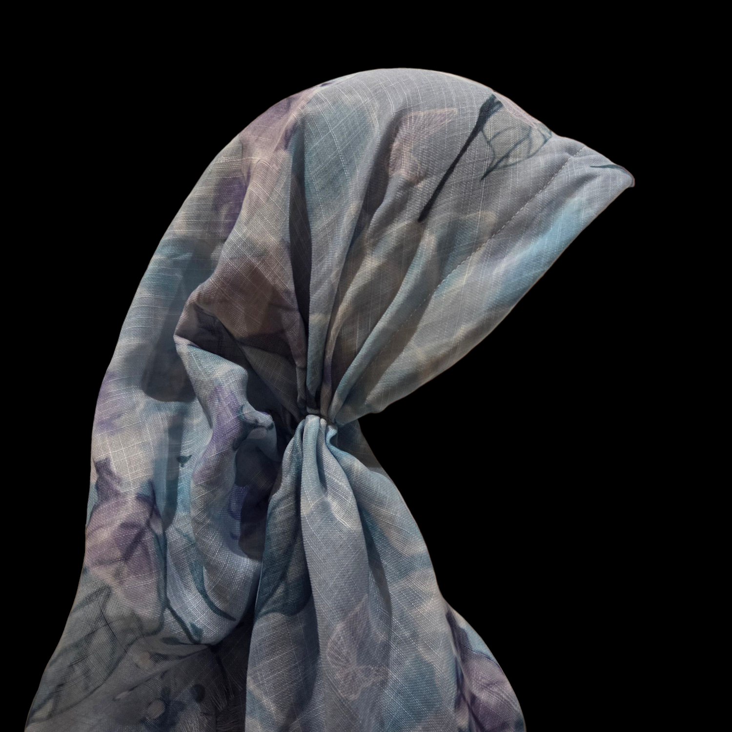 Delicate summer patterned sky blue - long kerchief back - soft fringes pretied tichel (BBS) w/band sewn in