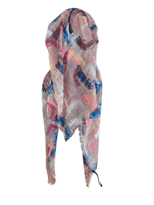 Multicolored tan base - long kerchief back - soft fringes pretied tichel (BBS) w/band sewn in