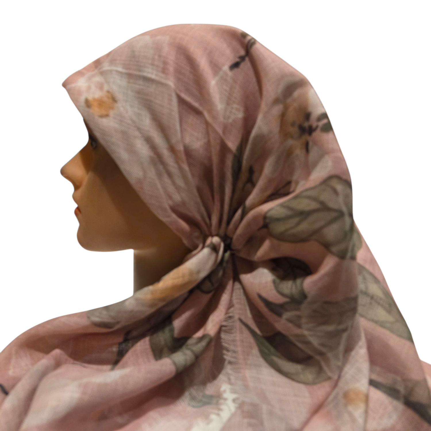 Delicate summer patterned pink - long kerchief back - soft fringes pretied tichel (BBS) w/band sewn in