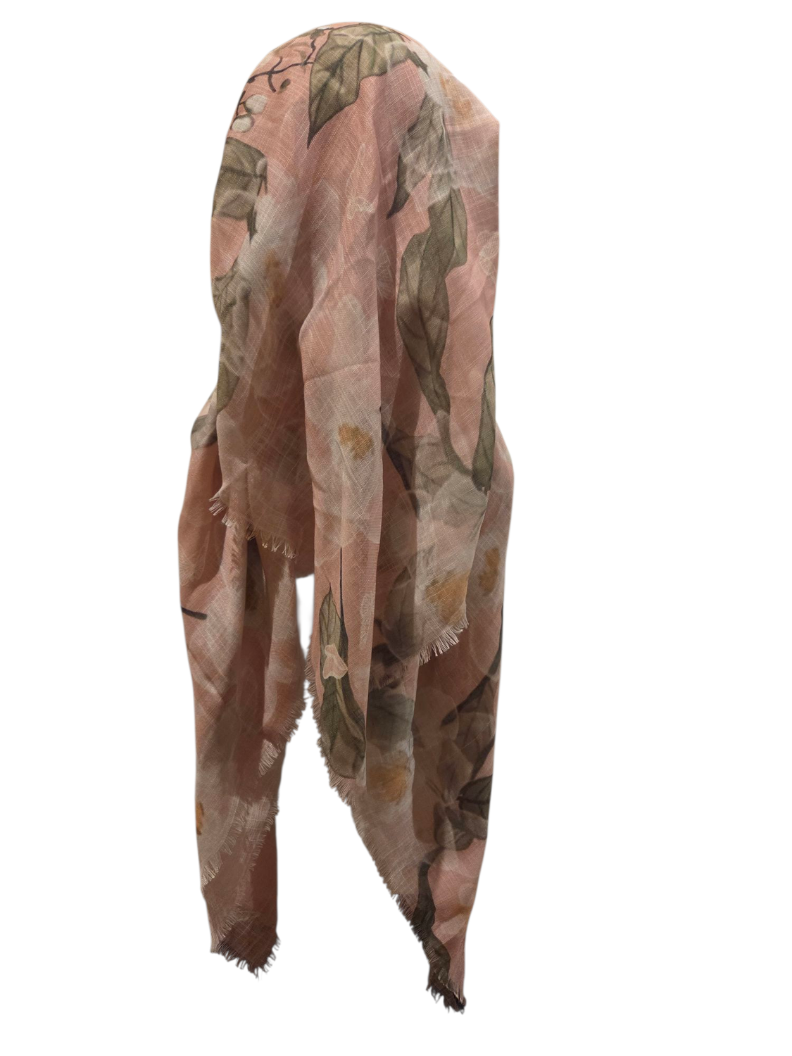 Delicate summer patterned pink - long kerchief back - soft fringes pretied tichel (BBS) w/band sewn in