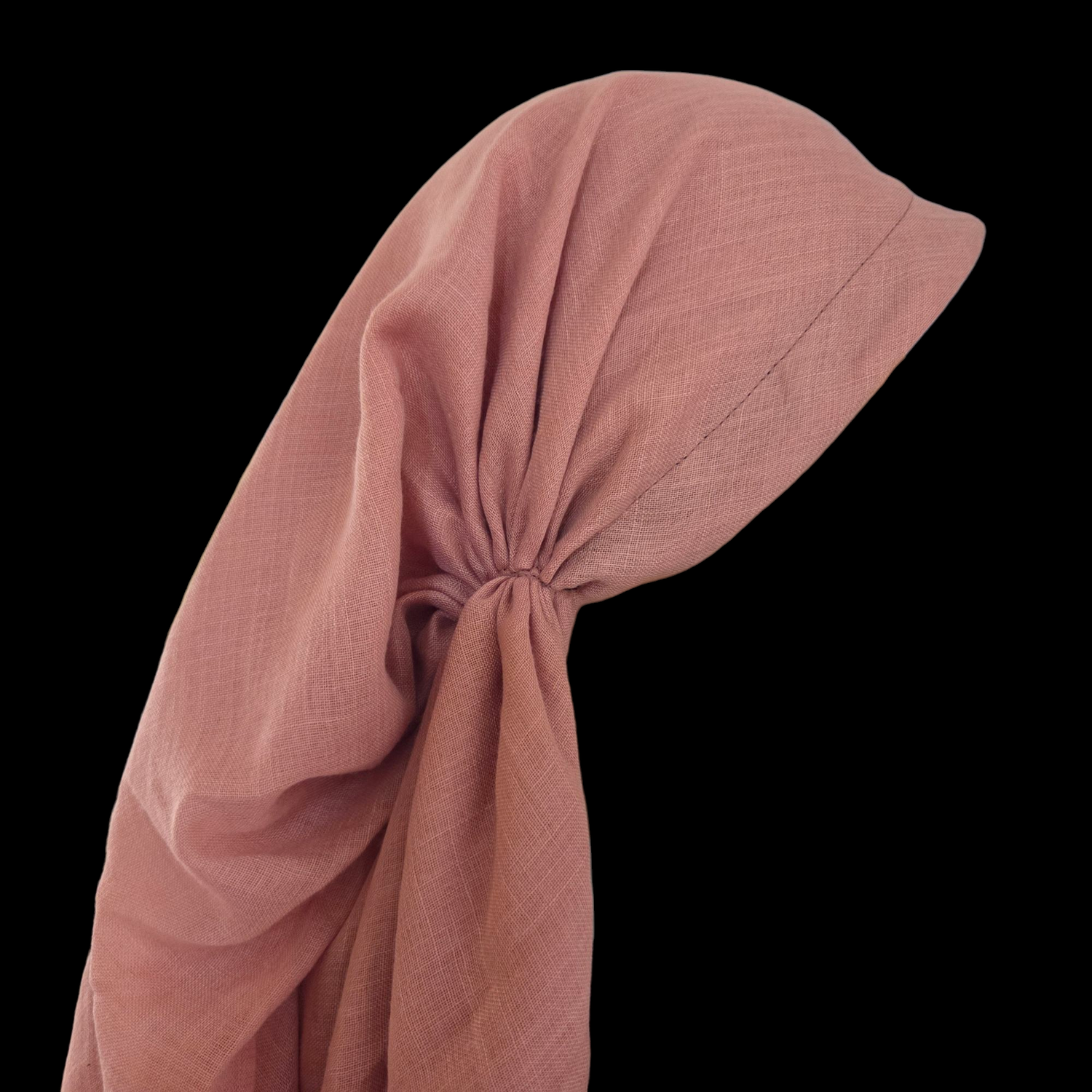 Dusty light salmon- long kerchief back - soft fringes pretied tichel (BBS) w/band sewn in