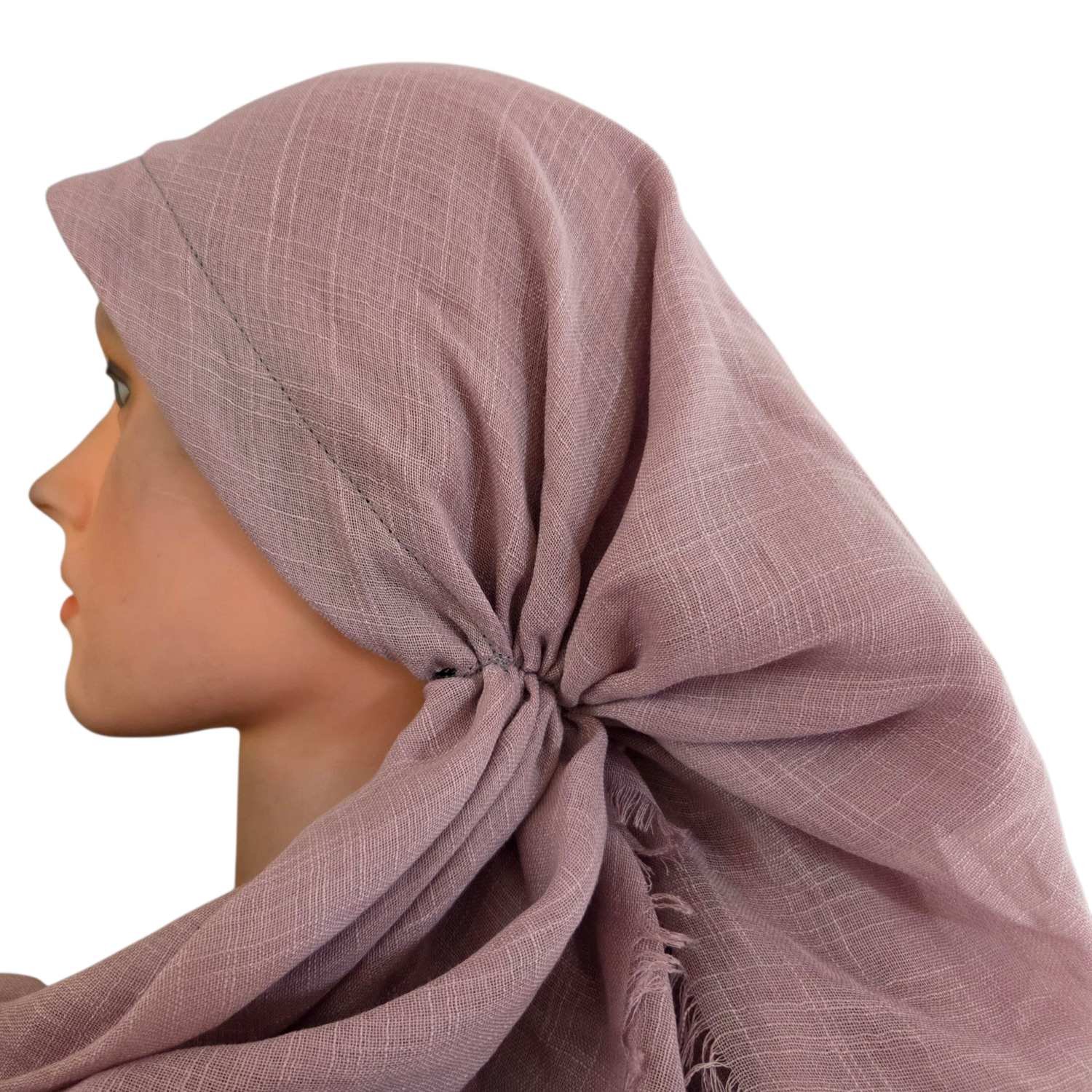 Mauve/blush - long kerchief back - soft fringes pretied tichel (BBS) w/band sewn in